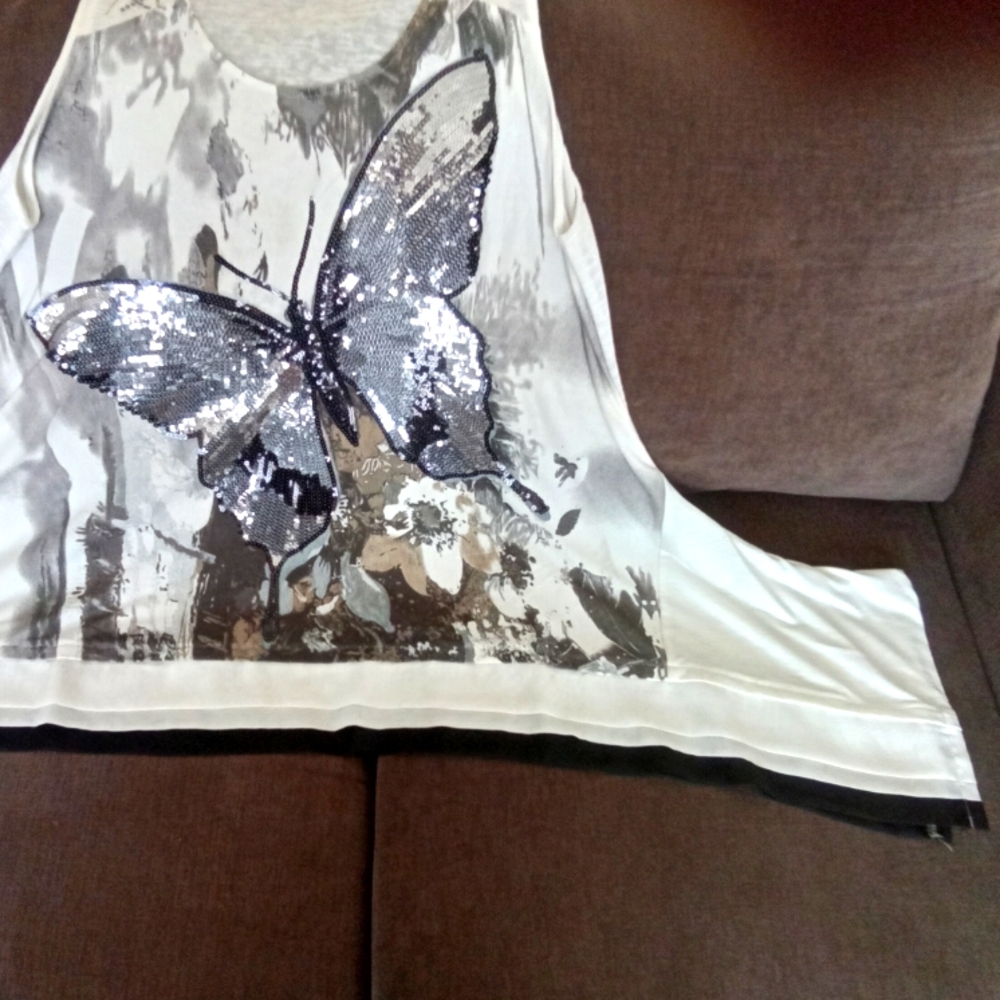 Butterfly Sequin Sleeveless Tunic Top XL - Picture 4 of 6